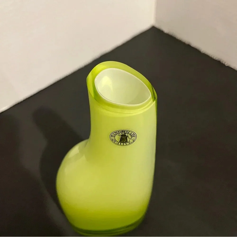 Vintage Ikea Okkso Cased Lime Green Glass Vase 8” Tall